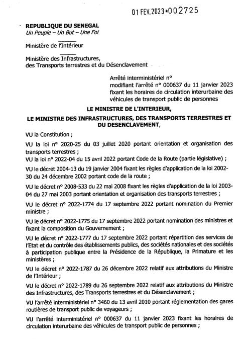 Interdiction des voyages nocturnes en bus : Voici le nouvel arrêté signé par Mansour Faye et Antoine Diome Interdiction des voyages nocturnes en bus : Voici le nouvel arrêté signé par Mansour Faye et Antoine Diome