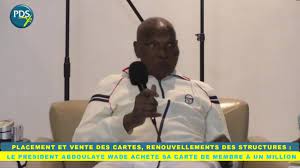 Photos / Vidéo : Message du Président Wade qui vient d’acheter sa carte de militant, à 1 million FCfa ! Photos / Vidéo : Message du Président Wade qui vient d’acheter sa carte de militant, à 1 million FCfa !