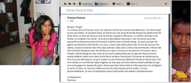 Prévision de mariage : Penda Niang dément et précise « Waly Seck reste Waly Seck pour notre famille! » Voici le mail qui a vendu la méche à la presse.