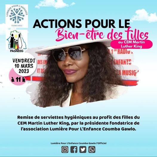 Campagne de promotion du bien être des filles Coumba Gawlo au CEM Martin Luther King Campagne de promotion du bien être des filles Coumba Gawlo au CEM Martin Luther King