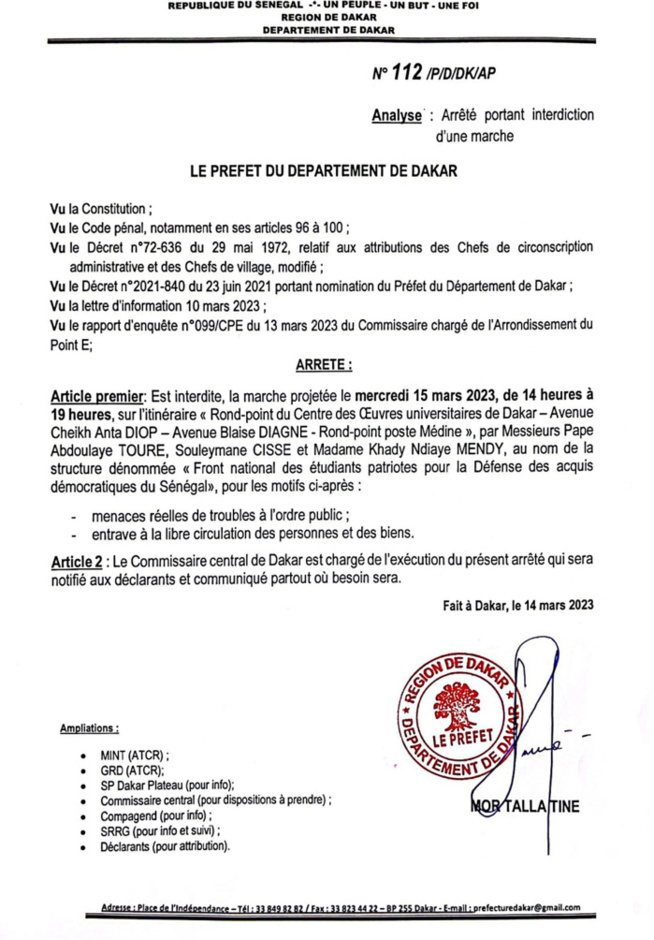 Marche des étudiants patriotes : le préfet dit niet pour risques de trouble à l’ordre publique et entrave à la circulation345542 Marche des étudiants patriotes : le préfet dit niet pour risques de trouble à l’ordre publique et entrave à la circulation345542