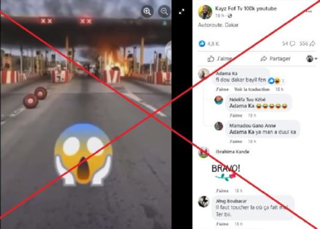 Fake news qui fait le tour ailleurs : Cette photo d'un péage incendié a été prise à Abidjan, et non à Dakar Fake news qui fait le tour ailleurs : Cette photo d'un péage incendié a été prise à Abidjan, et non à Dakar