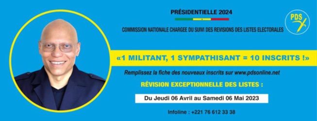 Présidentielle de février 2024 / Slogan du candidat Karim Wade : « 1 militant, 1 sympathisant = 10 inscrits ! » Présidentielle de février 2024 / Slogan du candidat Karim Wade : « 1 militant, 1 sympathisant = 10 inscrits ! »