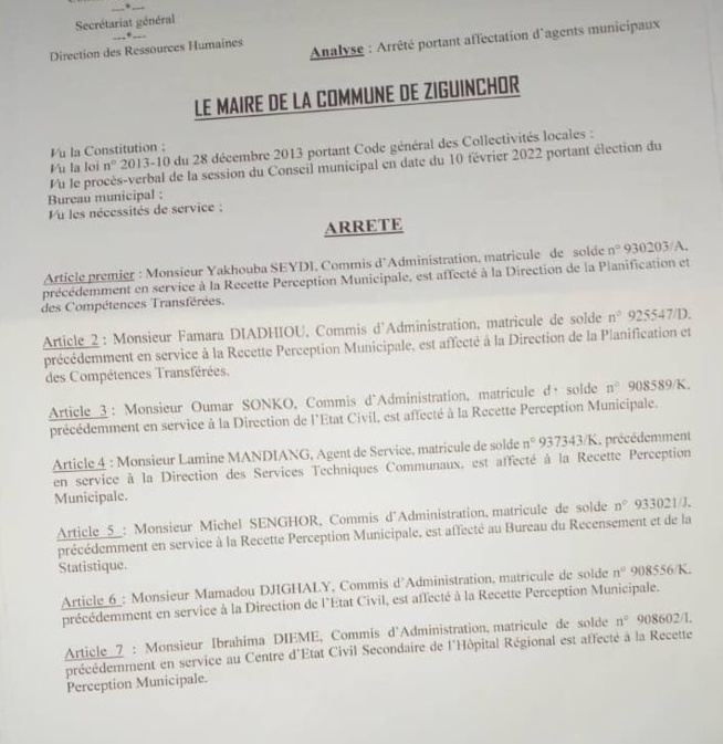 Mairie de Ziguinchor : La décision surprenante de Ousmane Sonko envers les agents grévistes (document) Mairie de Ziguinchor : La décision surprenante de Ousmane Sonko envers les agents grévistes (document)