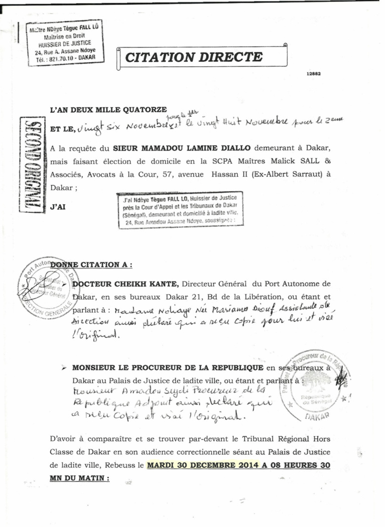 Injure publique : Le député Mamadou Lamine Diallo traîne Dr Cheikh Kanté devant le juge (document) Injure publique : Le député Mamadou Lamine Diallo traîne Dr Cheikh Kanté devant le juge (document)