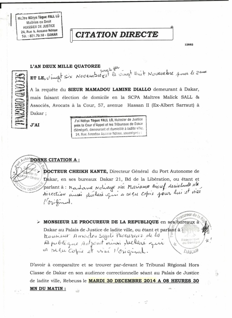 Injure publique : Le député Mamadou Lamine Diallo traîne Dr Cheikh Kanté devant le juge (document) Injure publique : Le député Mamadou Lamine Diallo traîne Dr Cheikh Kanté devant le juge (document)