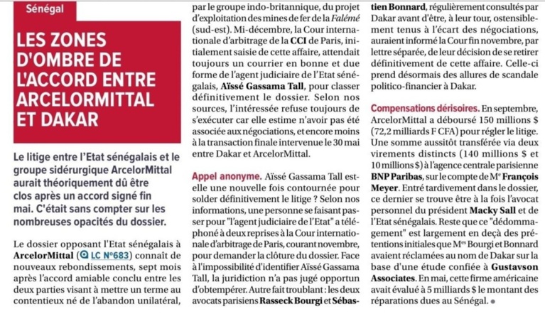 Affaire Arcelor Mittal: De nouvelles révélations de la "Lettre du Continent" qui confirment l'ampleur du "scandale" (Doc) Affaire Arcelor Mittal: De nouvelles révélations de la "Lettre du Continent" qui confirment l'ampleur du "scandale" (Doc)