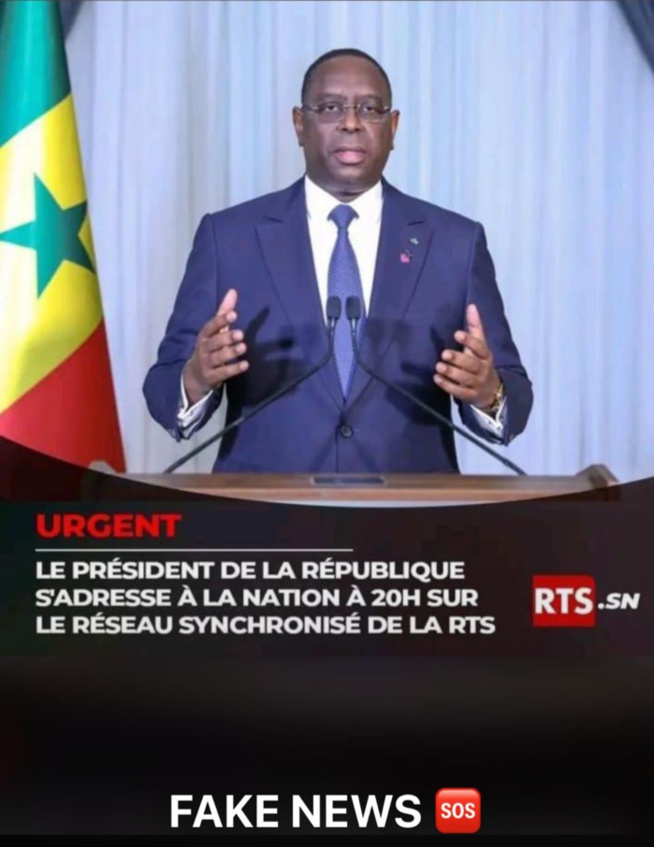 Fake News : Le président de la République, Macky Sall, n’a prévu aucune adresse à Nation, ce mardi Fake News : Le président de la République, Macky Sall, n’a prévu aucune adresse à Nation, ce mardi