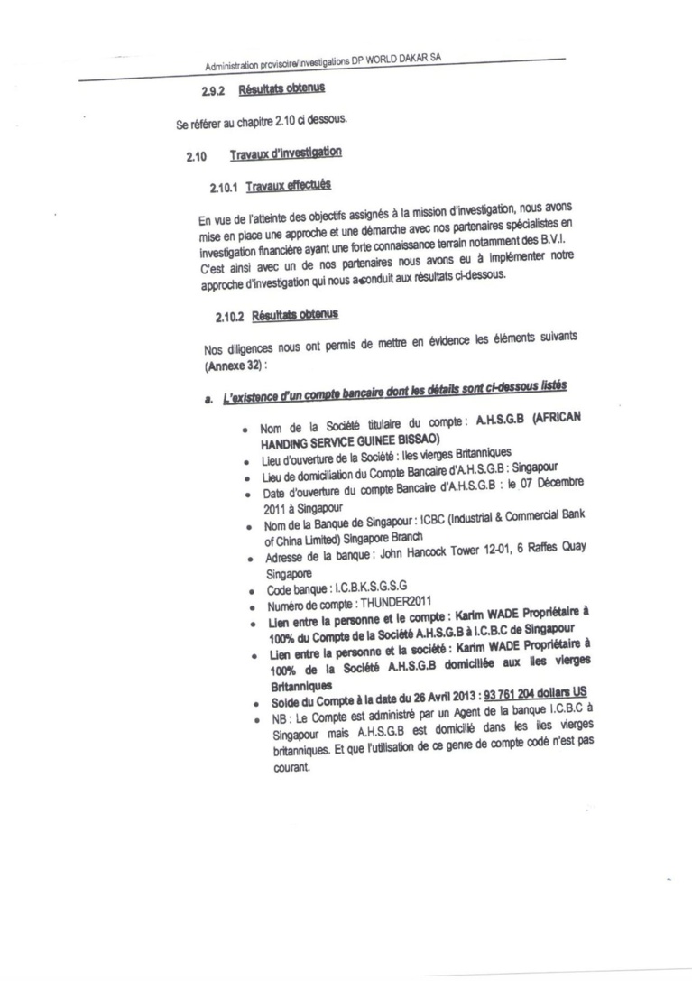 Voici le rapport de l'expert comptable Alboury Ndaw du cabinet RMA sur le fameux compte de Karim Wade de Singapour Voici le rapport de l'expert comptable Alboury Ndaw du cabinet RMA sur le fameux compte de Karim Wade de Singapour