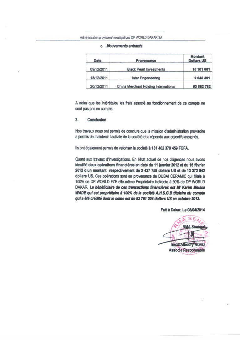 Voici le rapport de l'expert comptable Alboury Ndaw du cabinet RMA sur le fameux compte de Karim Wade de Singapour Voici le rapport de l'expert comptable Alboury Ndaw du cabinet RMA sur le fameux compte de Karim Wade de Singapour