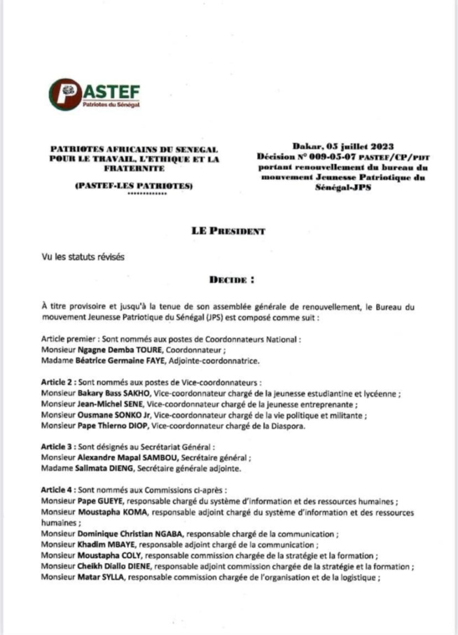 Urgent-PASTEF: Ousmane Sonko procède à de nouvelles nominations Urgent-PASTEF: Ousmane Sonko procède à de nouvelles nominations