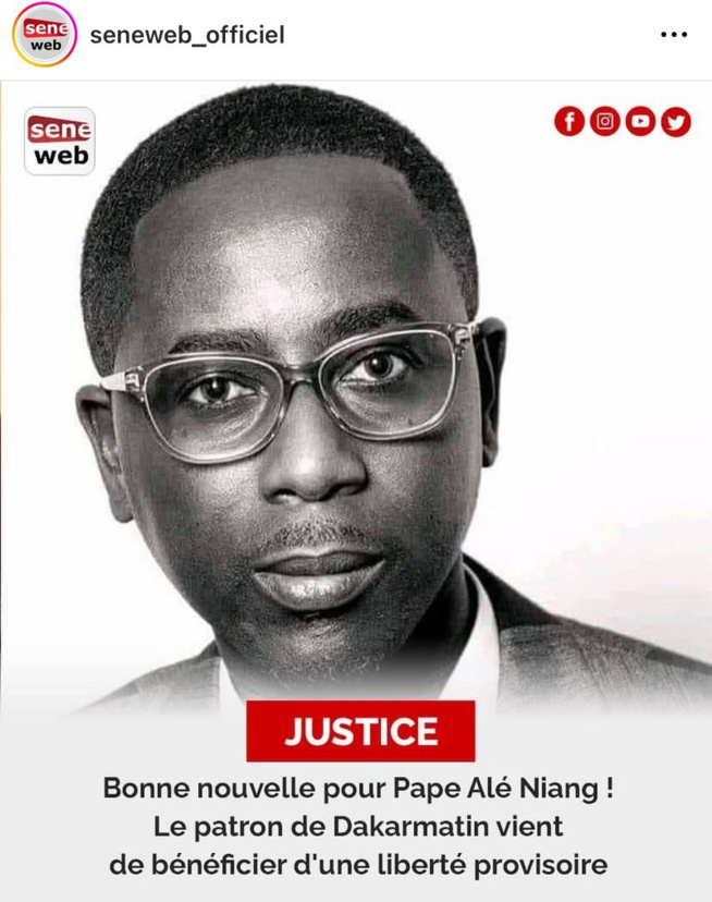 Urgent !!! Pape Ale NIANG vient de bénéficier d'une liberté provisoire Urgent !!! Pape Ale NIANG vient de bénéficier d'une liberté provisoire