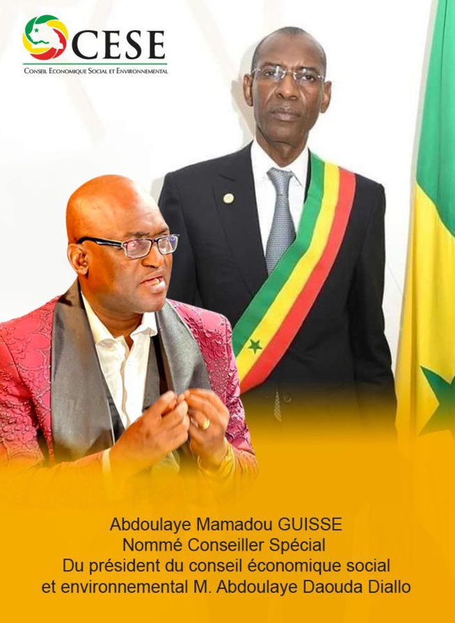 Mamadou Ablaye Guissé nommé au poste de conseiller Spécial du Président du conseil économique social et environnemental M. Abdoulaye Daouda Diallo. Mamadou Ablaye Guissé nommé au poste de conseiller Spécial du Président du conseil économique social et environnemental M. Abdoulaye Daouda Diallo.