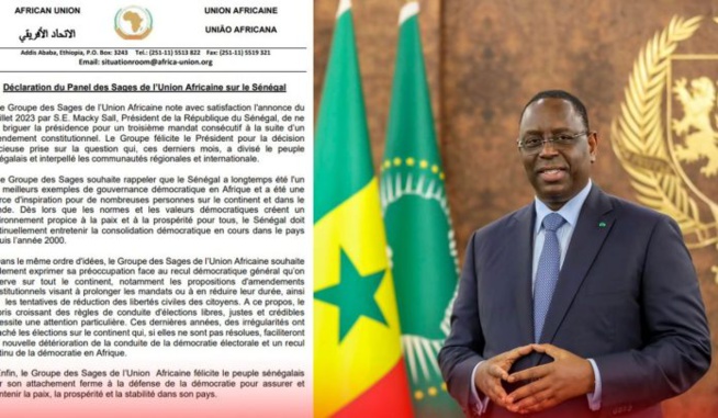 Le Groupe des sages de l’Union Africaine se félicite de la décision du président Macky Sall de ne pas » briguer la présidence pour un 3e mandat ». Le Groupe des sages de l’Union Africaine se félicite de la décision du président Macky Sall de ne pas » briguer la présidence pour un 3e mandat ».