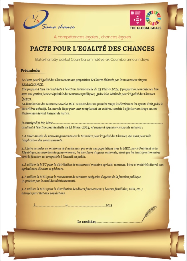 PRÉSIDENTIELLE 2024: LANCEMENT DU PACTE POUR L'ÉGALITÉ DES CHANCES PRÉSIDENTIELLE 2024: LANCEMENT DU PACTE POUR L'ÉGALITÉ DES CHANCES