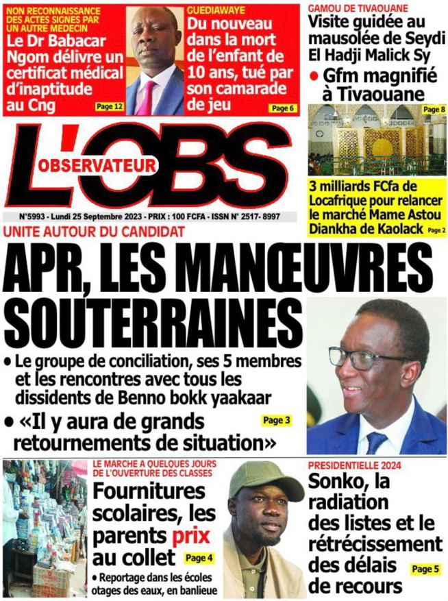 La Revue De La Une Des Journaux De Ce Lundi 25 Septembre 2023. Li Gën A Fës Tay !!! La Revue De La Une Des Journaux De Ce Lundi 25 Septembre 2023. Li Gën A Fës Tay !!!