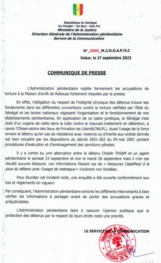 Supposée violence exercée sur un détenu à la MAC de Rebeuss : Les précisions de l’administration pénitentiaire Supposée violence exercée sur un détenu à la MAC de Rebeuss : Les précisions de l’administration pénitentiaire