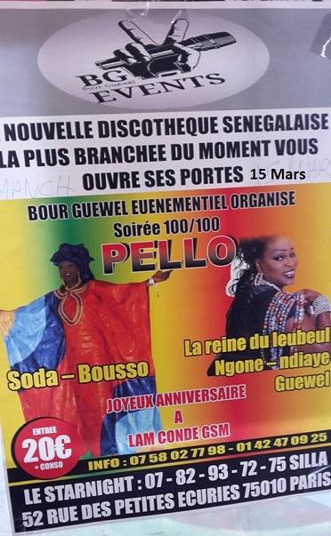 100% Soirée sénégalaise ce Dimanche 15 mars au Star Night de Paris Soda Bousso Ngoné Ndiaye Guéweul. Regardez 100% Soirée sénégalaise ce Dimanche 15 mars au Star Night de Paris Soda Bousso Ngoné Ndiaye Guéweul. Regardez