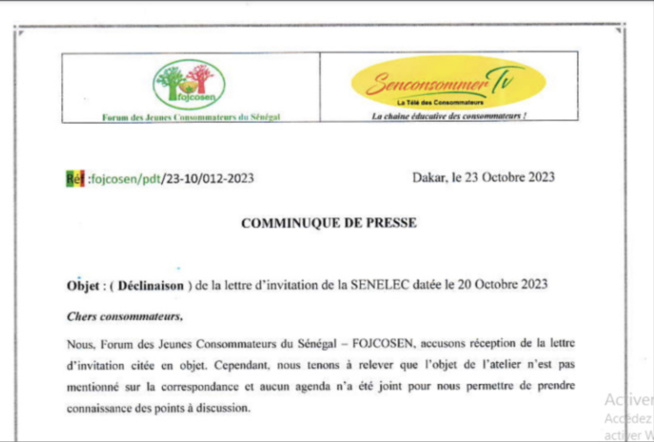 Appel des associations de consommateurs: Le forum des jeunes consommateurs refuse d'aller rejoindre la senelec, ce mardi Appel des associations de consommateurs: Le forum des jeunes consommateurs refuse d'aller rejoindre la senelec, ce mardi