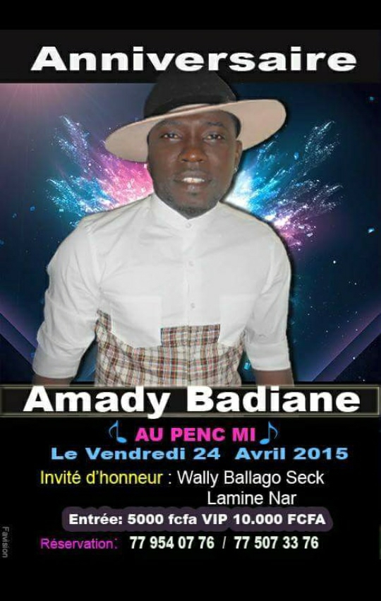 Amady Badiane fete son anniversaire le 24 Avril au peenc mi. Amady Badiane fete son anniversaire le 24 Avril au peenc mi.