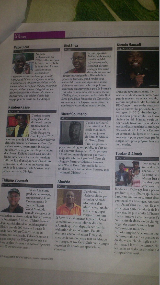 Le chanteur Pape Diouf désigné parmi les 100 Africains les plus influents par le magazine de l'Afrique. Le chanteur Pape Diouf désigné parmi les 100 Africains les plus influents par le magazine de l'Afrique.