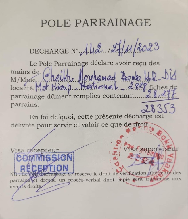 Parrainage-Khadim Dia Président du mouvement « Nieup »,décroche 28.353 parrains en faveur d’Amadou Ba