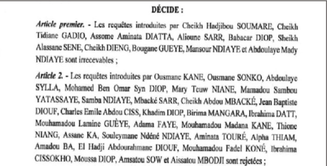 Décision du Conseil constitutionnel : la liste des candidats aux requêtes rejetées Décision du Conseil constitutionnel : la liste des candidats aux requêtes rejetées