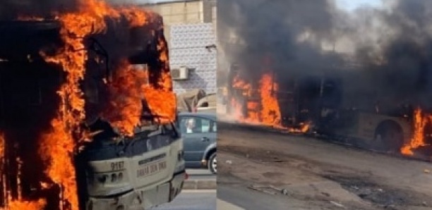Incendie soudain d’un bus Dakar Dem Dikk à Thiaroye Incendie soudain d’un bus Dakar Dem Dikk à Thiaroye