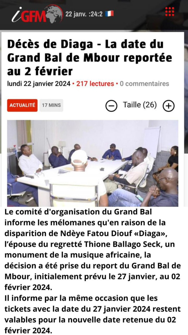 Décés de Fatou Kiné Diouf Diaga Youssou Ndour reporte le grand bal de Mbour au 02 Février Décés de Fatou Kiné Diouf Diaga Youssou Ndour reporte le grand bal de Mbour au 02 Février