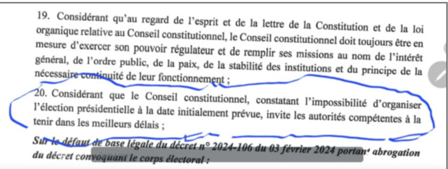 Présidentielle 2024 : Le Conseil constitutionnel souligne l'impossibilité d'organiser le scrutin, le 25 février Présidentielle 2024 : Le Conseil constitutionnel souligne l'impossibilité d'organiser le scrutin, le 25 février