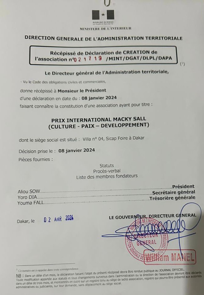 Prix international Macky Sall pour la culture, la paix et le développement créé