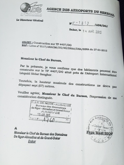 Autorisation de construire autour de l’aéroport : Pape Maël décolle à 7 mètres ( Document ) Autorisation de construire autour de l’aéroport : Pape Maël décolle à 7 mètres ( Document )