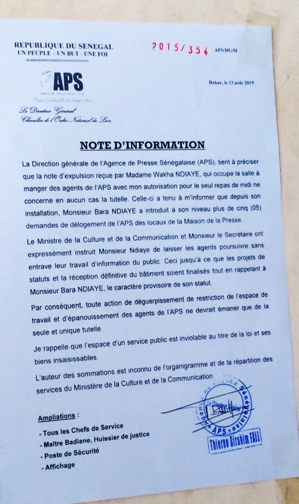 Le contenu gravissime de cette note du Dg de l’Aps qui accable le ministre Mbagnick Ndiaye et le Secrétaire d’Etat Yakham Mbaye Le contenu gravissime de cette note du Dg de l’Aps qui accable le ministre Mbagnick Ndiaye et le Secrétaire d’Etat Yakham Mbaye
