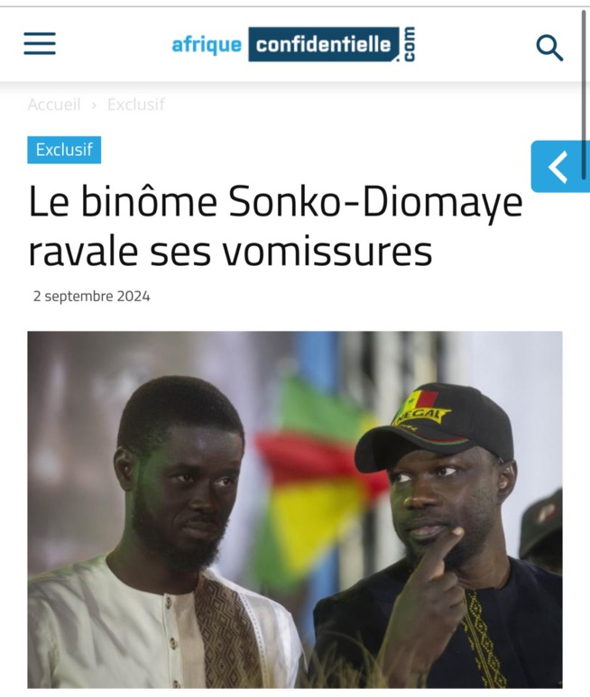 Le binôme Sonko-Diomaye ravale ses vomissures Le binôme Sonko-Diomaye ravale ses vomissures