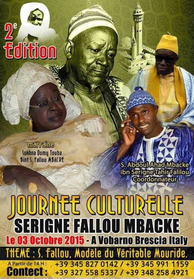 Seconde édition journée culturelle Serigne Fallou Mbacké le 03 octobre à Vobarno Brescia en Italie. Seconde édition journée culturelle Serigne Fallou Mbacké le 03 octobre à Vobarno Brescia en Italie.
