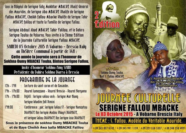 Seconde édition journée culturelle Serigne Fallou Mbacké le 03 octobre à Vobarno Brescia en Italie. Seconde édition journée culturelle Serigne Fallou Mbacké le 03 octobre à Vobarno Brescia en Italie.