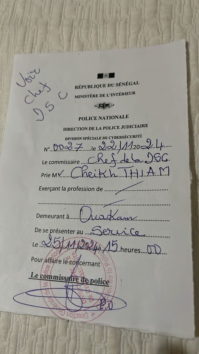 URGENT-L 'ambassadeur Cheikh Thiam du mouvement C221 2DL de Cheikh Yerim Seck convoqué à la cybercriminalité. URGENT-L 'ambassadeur Cheikh Thiam du mouvement C221 2DL de Cheikh Yerim Seck convoqué à la cybercriminalité.