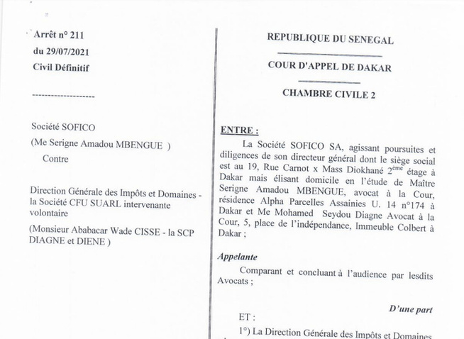 Arret n°211 du 29 juillet 2021-SOFICO contre DGID: Retour sur les faits (Documents) Arret n°211 du 29 juillet 2021-SOFICO contre DGID: Retour sur les faits (Documents)