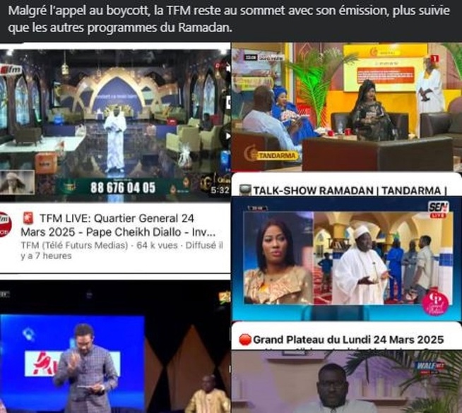 Affaire Badara Gadiaga - Appel au boycott : L’émission de la TFM reste pourtant au sommet, malgré la colère des Pastéfiens Affaire Badara Gadiaga - Appel au boycott : L’émission de la TFM reste pourtant au sommet, malgré la colère des Pastéfiens