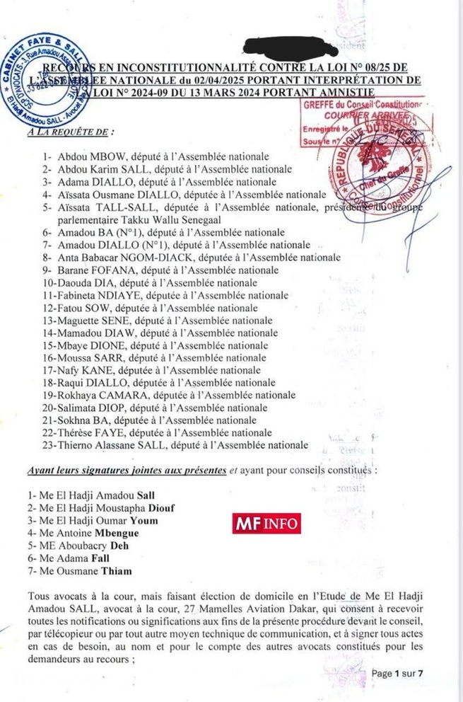 Contre la loi interprétative de la loi d’amnistie : Le recours de l’opposition parlementaire... Contre la loi interprétative de la loi d’amnistie : Le recours de l’opposition parlementaire...