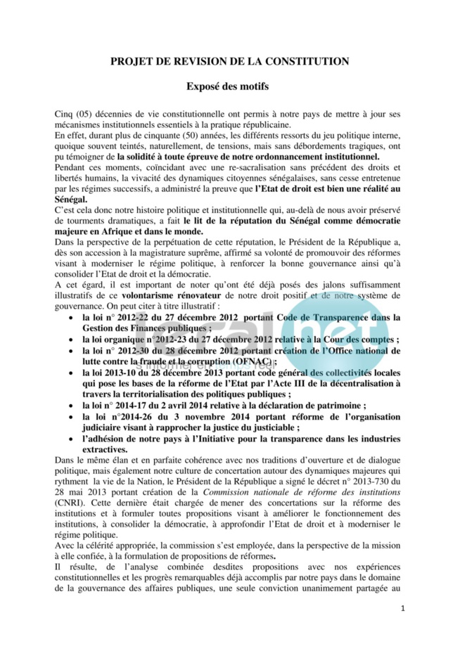 Contribution sur le projet de révision de la constitution Contribution sur le projet de révision de la constitution