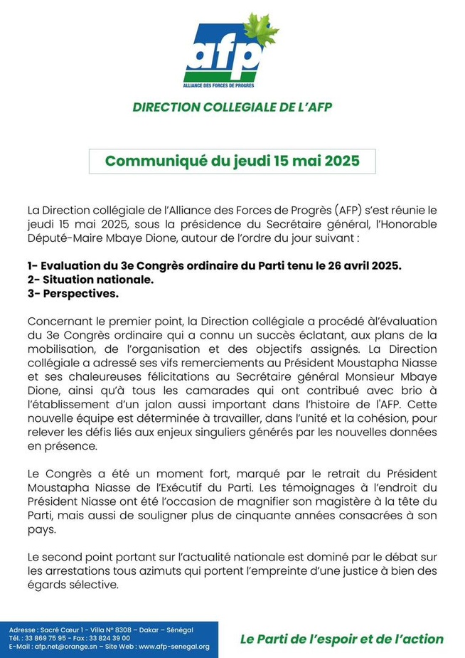 L’AFP a décidé de participer au dialogue du 28 mai 2025 L’AFP a décidé de participer au dialogue du 28 mai 2025