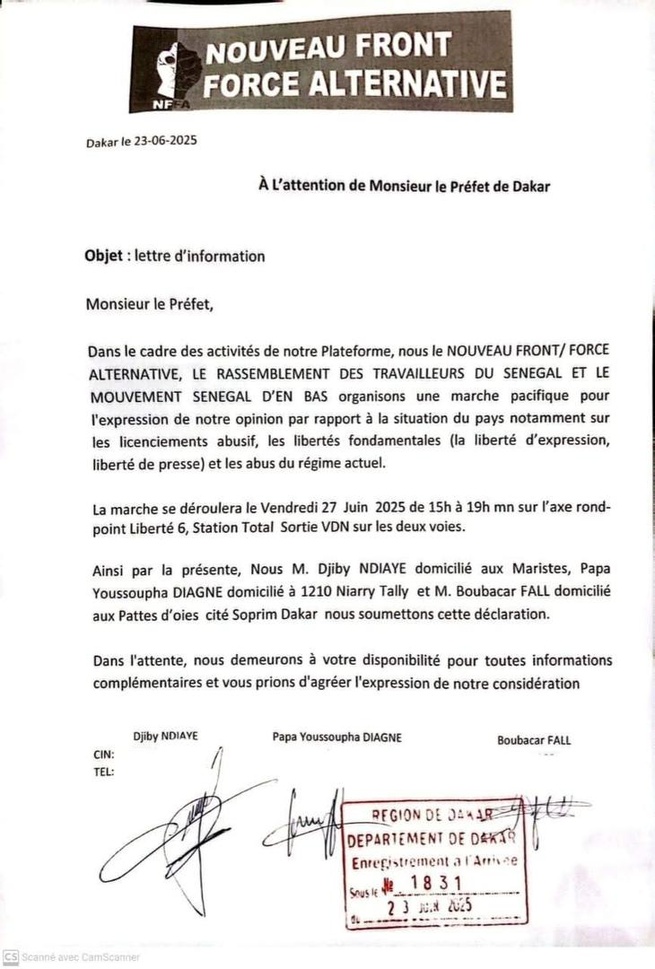 Communiqué de presse Le Nouveau Front Force Alternative (NFFA