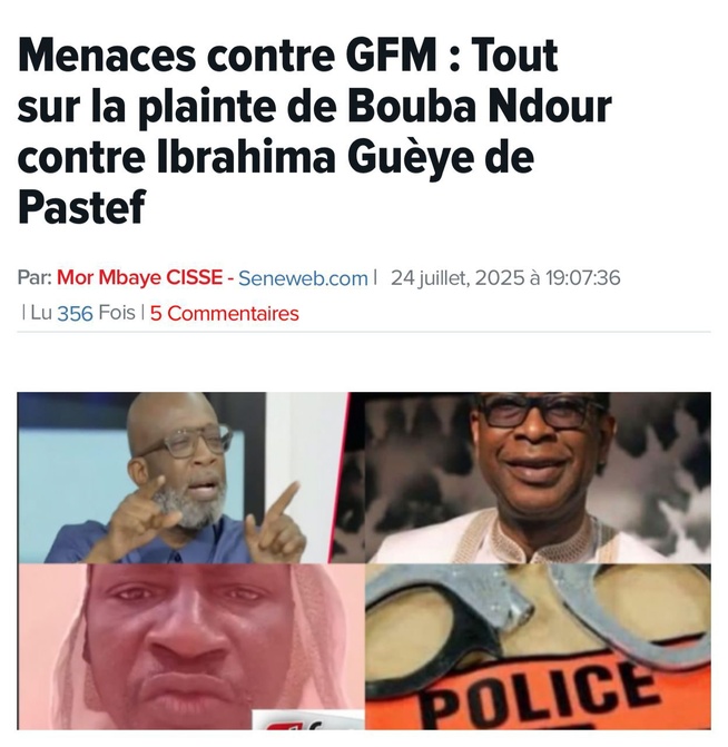 Menace contre GFM Bouba Ndour dépose une plainte contre.... Menace contre GFM Bouba Ndour dépose une plainte contre....