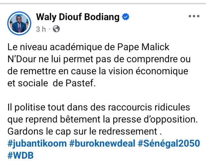 Réponse de Pape Malick Ndour au DG du port Waly Diouf Bodian