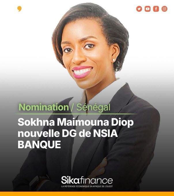 Sokhna Maïmouna DIOP a été nommée directrice générale de NSIA Banque Sénégal,