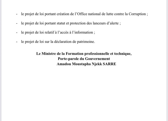 Conseil des ministres : le projet de loi sur la protection des lanceurs d'alertes a été examiné et adopté. Conseil des ministres : le projet de loi sur la protection des lanceurs d'alertes a été examiné et adopté.