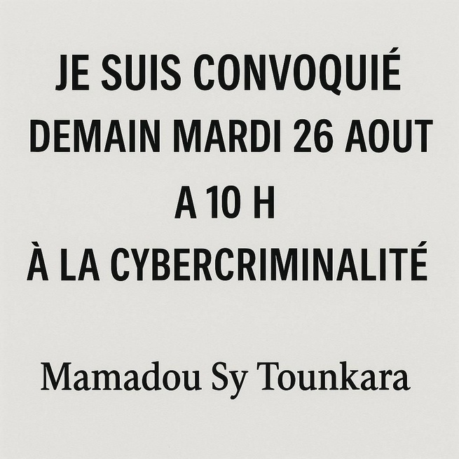 🚨 Mamadou Sy Tounkara est convoqué ce mardi à la Division spéciale de la cybercrimin@lité 🚨 Mamadou Sy Tounkara est convoqué ce mardi à la Division spéciale de la cybercrimin@lité