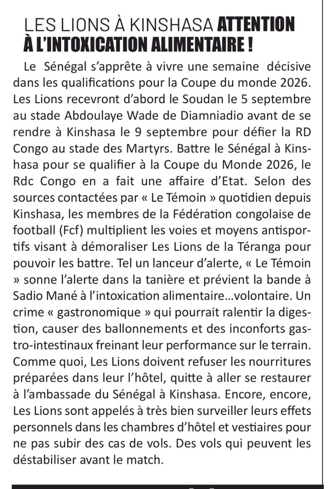 LES LIONS À KINSHASA ATTENTION À L'INTOXICATION ALIMENTAIRE! LES LIONS À KINSHASA ATTENTION À L'INTOXICATION ALIMENTAIRE!