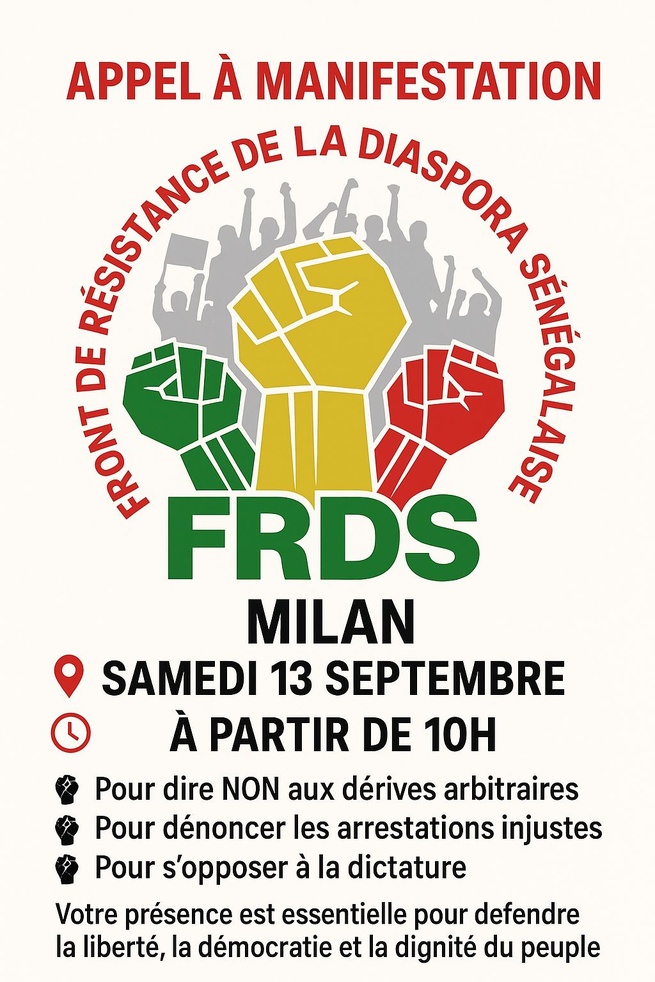 COMMUNIQUE DE PRESSE FRDS SUR LA VISITE DE SONKO A MILAN EN ITALIE COMMUNIQUE DE PRESSE FRDS SUR LA VISITE DE SONKO A MILAN EN ITALIE